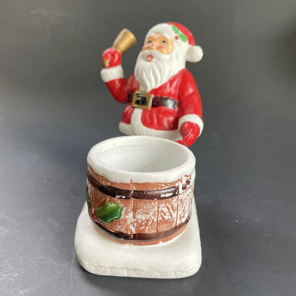 Vintage Santa Ringing Bell Tea Light Candle Toothpick‎ Holder Hand Painted
